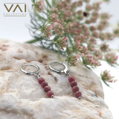 Créoles « Swinging Raspberry », bijoux en pierres précieuses, faits à la main avec de la rhodochrosite naturelle.