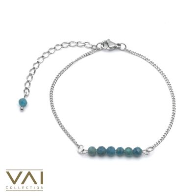 Bracciale “Blue Paradise”, gioielli con pietre preziose, realizzati a mano con apatite naturale.