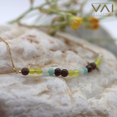 Necklace “Lemon Squeeze”, Gemstone Jewelry, Handmade with Natural Smoky Quartz / Amazonite / Yellow Jade.