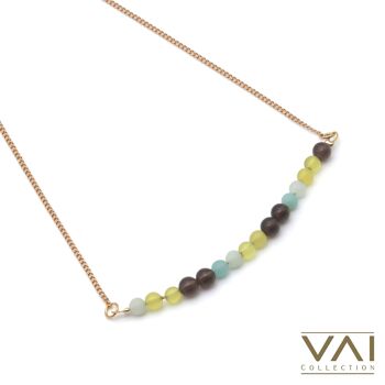 Collier « Lemon Squeeze », bijoux en pierres précieuses, faits à la main avec du quartz fumé naturel / amazonite / jade jaune. 3