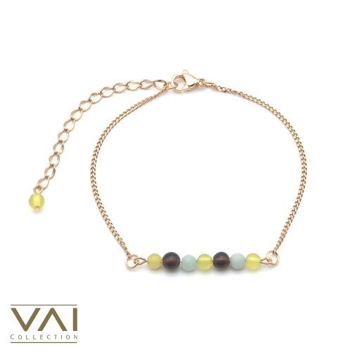 Bracelet “Lemonade”, Gemstone Jewelry, Handmade with Natural Smoky Quartz / Amazonite / Yellow Jade