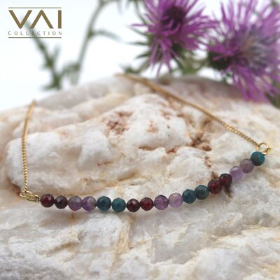 Necklace “Funky Beat”, Gemstone Jewellery, Handmade with Natural Garnet / Amethyst / Chrysocolla.