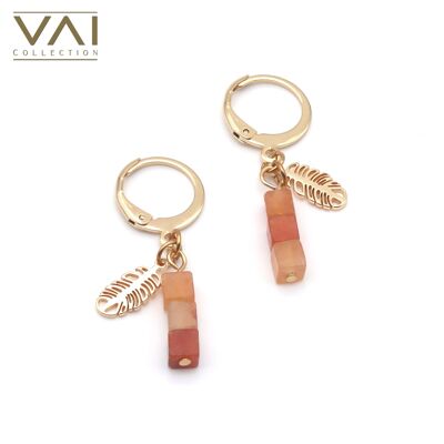 Cerchi "Luce d'autunno", gioielli con pietre preziose, realizzati a mano con avventurina rossa naturale.