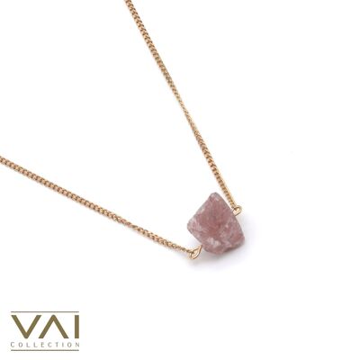 Necklace “Morning Mist”, Gemstone Jewelry, Handmade with Natural Strawberry Quartz.