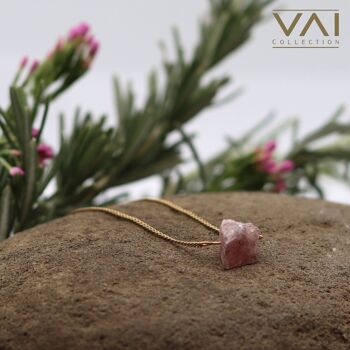 Collier « Morning Mist », bijoux en pierres précieuses, faits à la main avec du quartz fraise naturel. 4