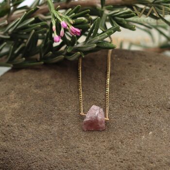 Collier « Morning Mist », bijoux en pierres précieuses, faits à la main avec du quartz fraise naturel. 5