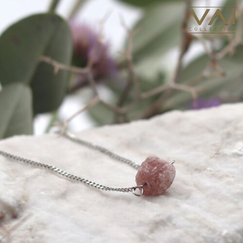 Necklace “Salty Skin”, Gemstone Jewelry, Handmade with Natural Strawberry Quartz.