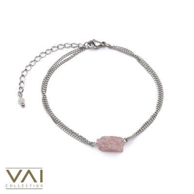 Bracciale “Pinky Peach”, gioielli con pietre preziose, realizzati a mano con quarzo fragola naturale.