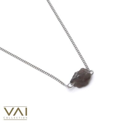 Collana “Orbital”, gioielli con pietre preziose, realizzati a mano con quarzo fumé naturale.