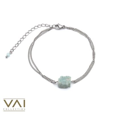 Bracciale "Cold Water", gioielli con pietre preziose, realizzati a mano con amazzonite naturale.