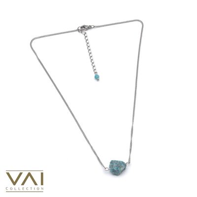Necklace “Blue Seashell”, Gemstone Jewelry, Handmade with Natural Raw Apatite.