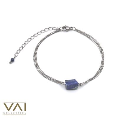 Armband „Starker Talisman“, Edelsteinschmuck, handgefertigt mit natürlichem rohen Lapislazuli.