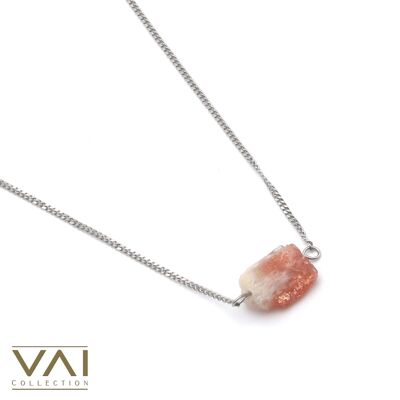 Collana “Zinia”, gioielli in pietre preziose, realizzati a mano con pietra solare grezza naturale.