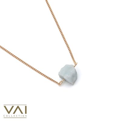 Necklace “Waterfall”, Gemstone Jewelry, Handmade with Natural Aquamarine.