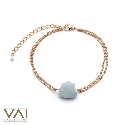 Pulsera “Azul Líquido”, Joyería de Piedras Preciosas, Hecha a Mano con Aguamarina Natural.