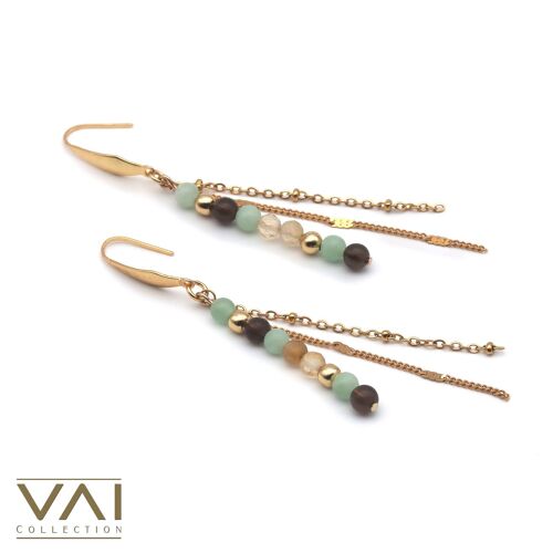 Earrings “Miami Beach”, Gemstone Jewelry, Handmade with Natural Myanmar Jade / Citrine / Smoky Quartz