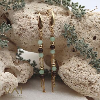 Boucles d'oreilles « Miami Beach », bijoux en pierres précieuses, faites à la main avec du jade naturel du Myanmar / Citrine / Quartz fumé 2