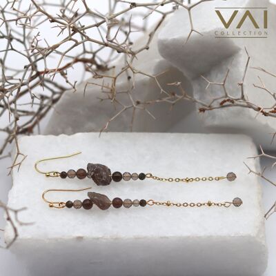 Earrings “Beautiful Secret”, Gemstone Jewelry, Handmade with Natural Smoky Quartz / Ice Obsidian