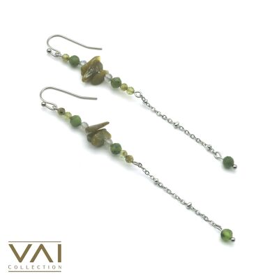 Boucles d'oreilles « Venture », bijoux en pierres précieuses, faites à la main avec du jade naturel/péridot.