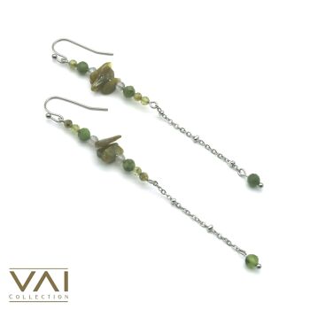 Boucles d'oreilles « Venture », bijoux en pierres précieuses, faites à la main avec du jade naturel/péridot. 1