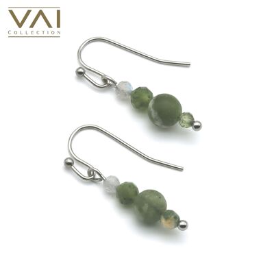 Pendientes “Atlas”, Joyería de Piedras Preciosas, Hechos a Mano con Jade Natural / Piedra Lunar