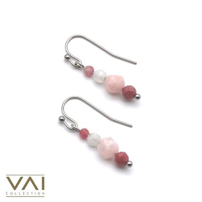Orecchini “Pretty In Pink”, gioielli con pietre preziose, realizzati a mano con morganite naturale/rodocrosite/pietra di luna