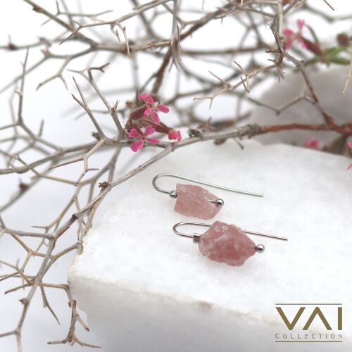 Earrings “Pink Dust”, Gemstone Jewelry, Handmade with Natural Strawberry Quartz