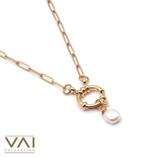 Necklace “Golden Fortune” Handmade gold plated jewelry with Natural Freshwater Pearls.