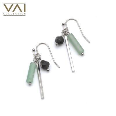 Earrings “Optimo”, Gemstone Jewellery, Handmade with Natural Green Aventurine / Obsidian