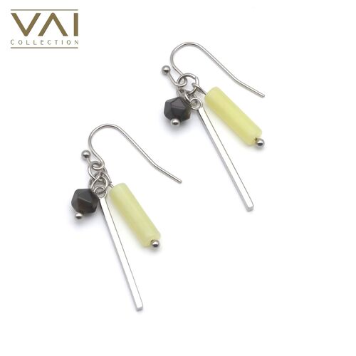 Earrings “Forever Free”, Gemstone Jewellery, Handmade with Natural Yellow Jade / Obsidian