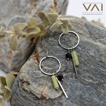 Boucles d'oreilles « Daybreak », bijoux en pierres précieuses, faites à la main avec du jade jaune naturel / obsidienne 2