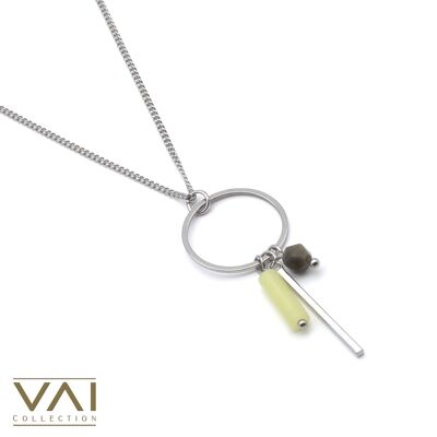 Necklace “Sundance”, Gemstone Jewellery, Handmade with Natural Yellow Jade / Obsidian