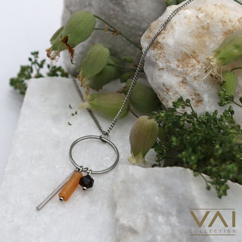 Necklace “Sweet Heaven”, Gemstone Jewellery, Handmade with Natural Red Aventurine / Obsidian