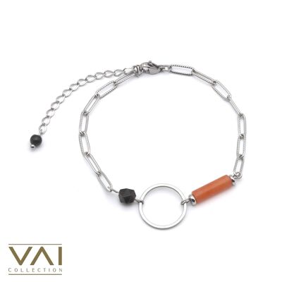Bracelet “On Fire”, Gemstone Jewellery, Handmade with Natural Red Aventurine / Obsidian