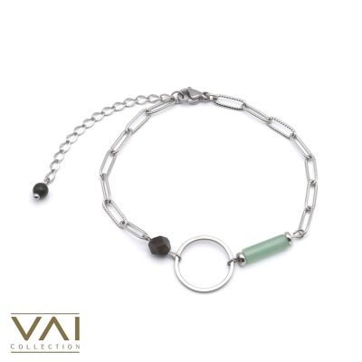 Bracciale “Borealis”, gioielli con pietre preziose, realizzati a mano con avventurina verde naturale/ossidiana