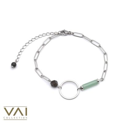 Bracelet “Borealis”, Gemstone Jewellery, Handmade with Natural Green Aventurine / Obsidian
