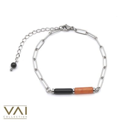 Bracelet “Firefly”, Gemstone Jewellery, Handmade with Natural Red Aventurine / Obsidian