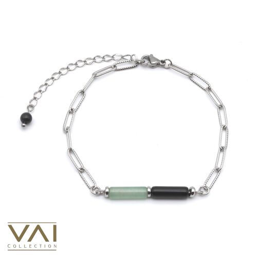 Bracelet “Myonic”, Gemstone Jewellery, Handmade with Natural Green Aventurine / Obsidian