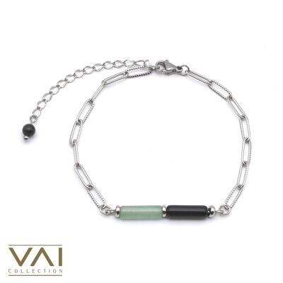 Armband „Myonic“, Edelsteinschmuck, handgefertigt mit natürlichem grünen Aventurin / Obsidian