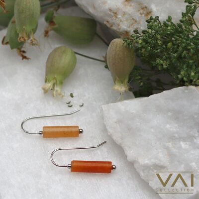 Boucles d'oreilles « Sunset », bijoux en pierres précieuses, faites à la main avec de l'aventurine rouge naturelle