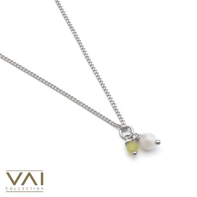 Necklace “Lemonsmash”, Gemstone Jewellery, Handmade with Natural Moonstone / Yellow Jade