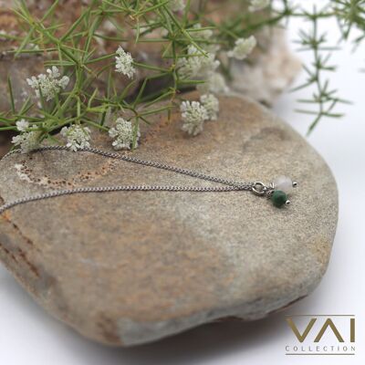 Halskette „Nebula“, Edelsteinschmuck, handgefertigt mit natürlichem Mondstein / afrikanischer Jade