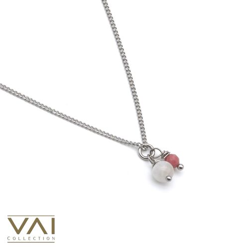 Necklace “Tender Love”, Gemstone Jewellery, Handmade with Natural Moonstone / Rhodochrosite