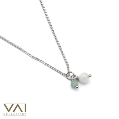 Collana "Airwave", gioielli con pietre preziose, realizzati a mano con pietra di luna naturale/avventurina verde