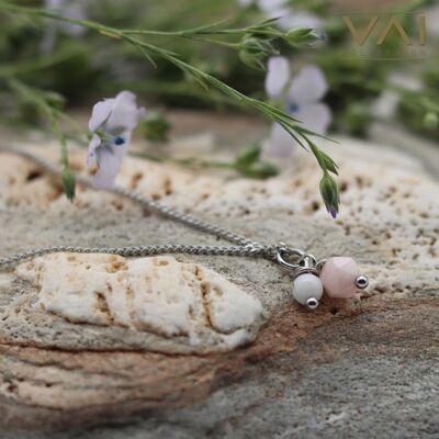 Necklace “Cheerleader”, Gemstone Jewellery, Handmade with Natural Morganite / White Jade