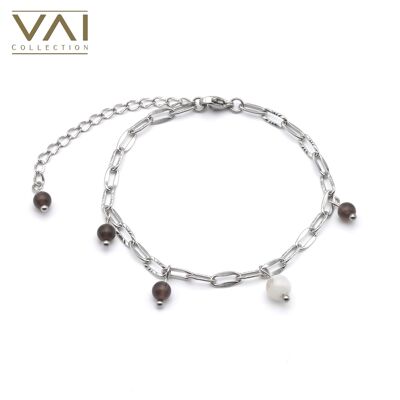 Bracelet “Age Of Love”, Gemstone Jewellery, Handmade with Natural Smoky Quartz / Moonstone