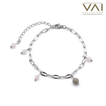 Bracelet « Cercle de Mercure », Bijoux en Pierres Précieuses, Faits à la Main avec Quartz Rose Naturel / Labradorite 1
