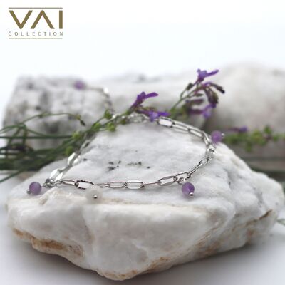 Armband „Zigeunermädchen“, Edelsteinschmuck, handgefertigt mit natürlichem Mondstein / Amethyst