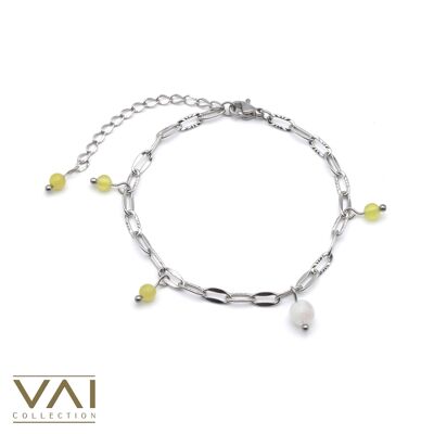 Bracciale "Set Me Free", gioielli con pietre preziose, realizzati a mano con pietra di luna naturale/giada gialla