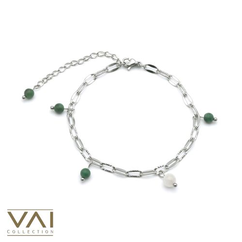 Bracelet “Four Senses”, Gemstone Jewellery, Handmade with Natural Moonstone / African Jade